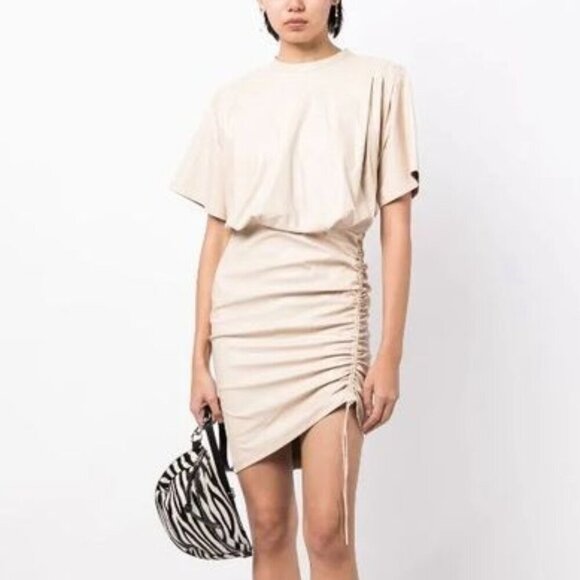 Isabel Marant Étoile Balesi Ruched Faux Leather Dress - Picture 1 of 8